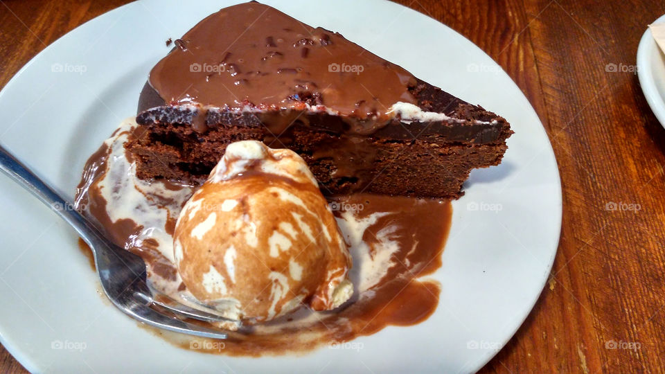 chocolate cake with ice-cream