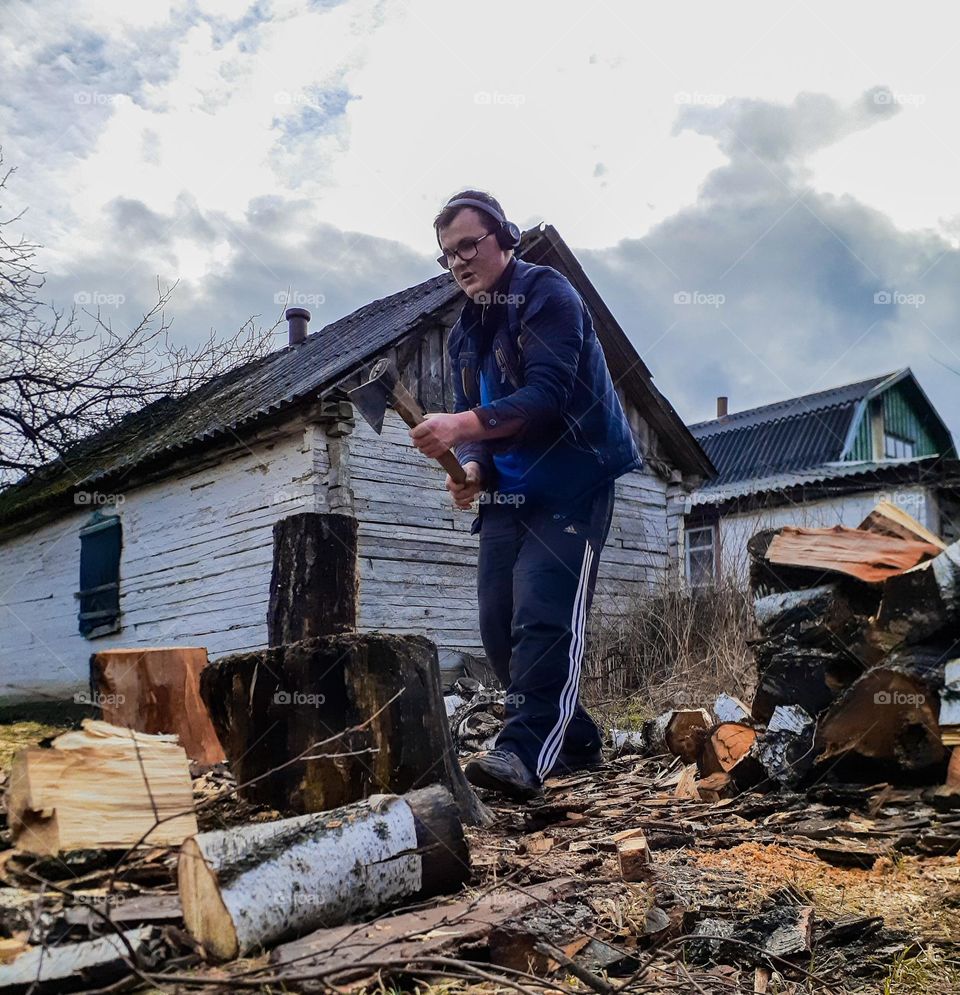 Harvesting firewood for heating the stove