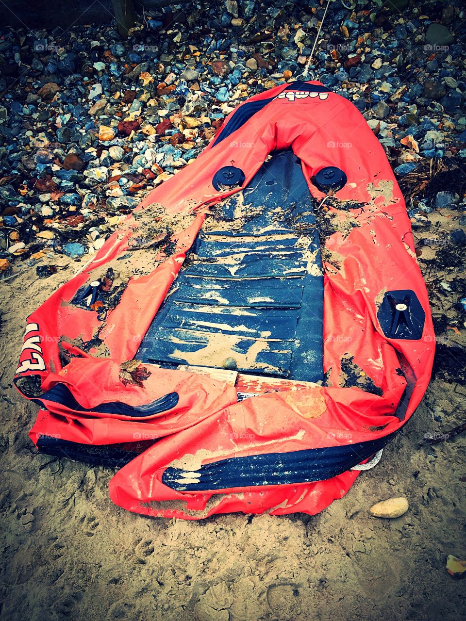 Deflated rubber dinghy