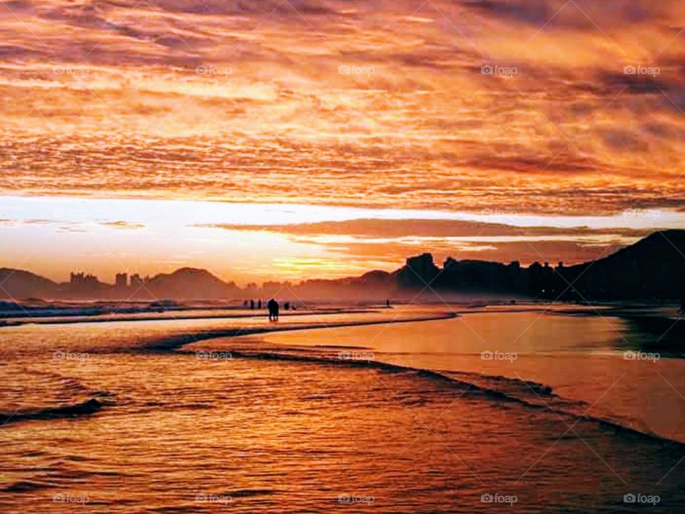 Sunset on the beach of Guarujá- Brazil