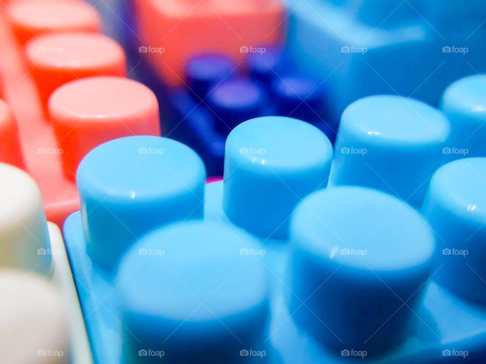 close-up view of the colors of Lego toys, on a table