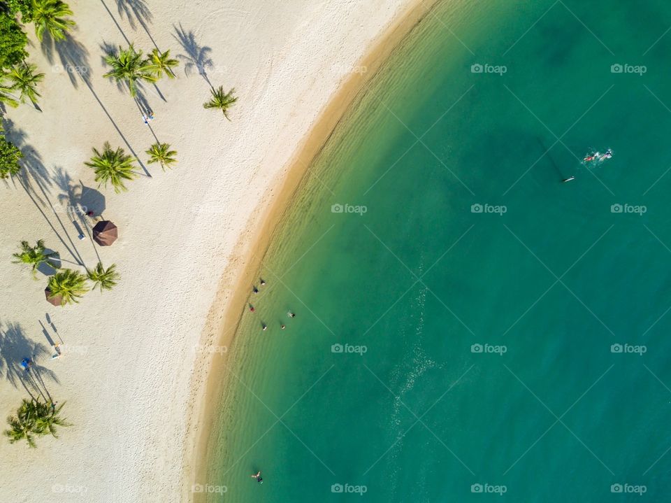 Aerial shot of a tropical beach paradise in South East Asia 
