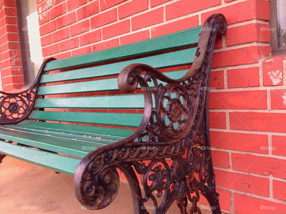 Perfect-imperfection-old green bench