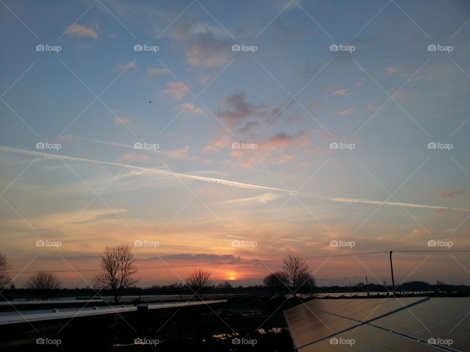 sunset at solar power