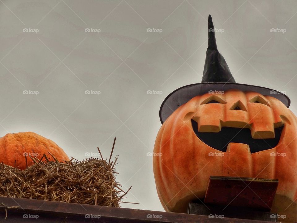 Jack-o-Lantern Wearing A Witch Hat