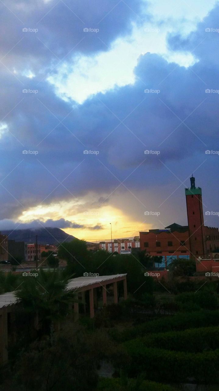 An amazing sunrise below clouds in Guelmim in the South of Morocco