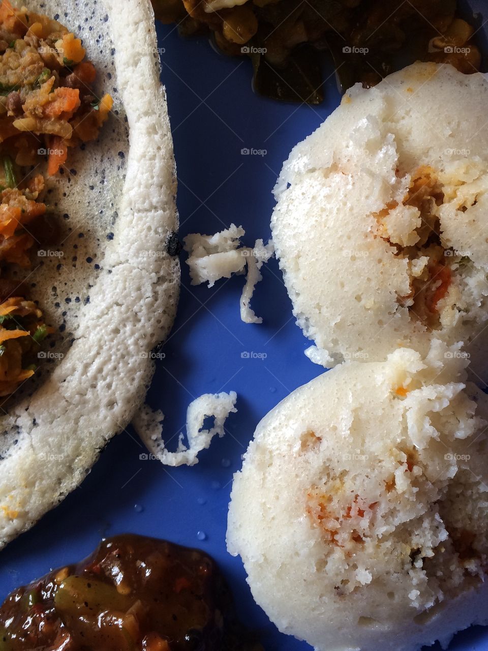 Idly and masala dosa, a South Indian breakfast