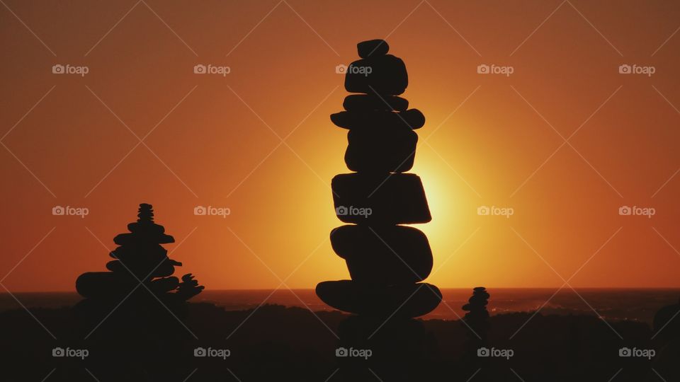 Sunset Zen Rocks at Golden Hour Silhouettes