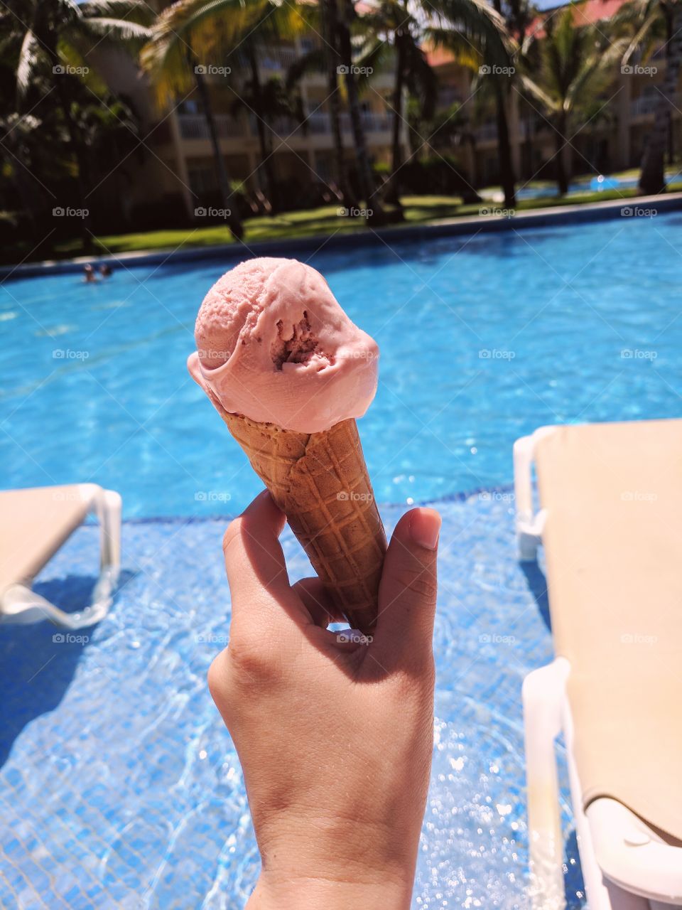 Ice cream near swimming pool