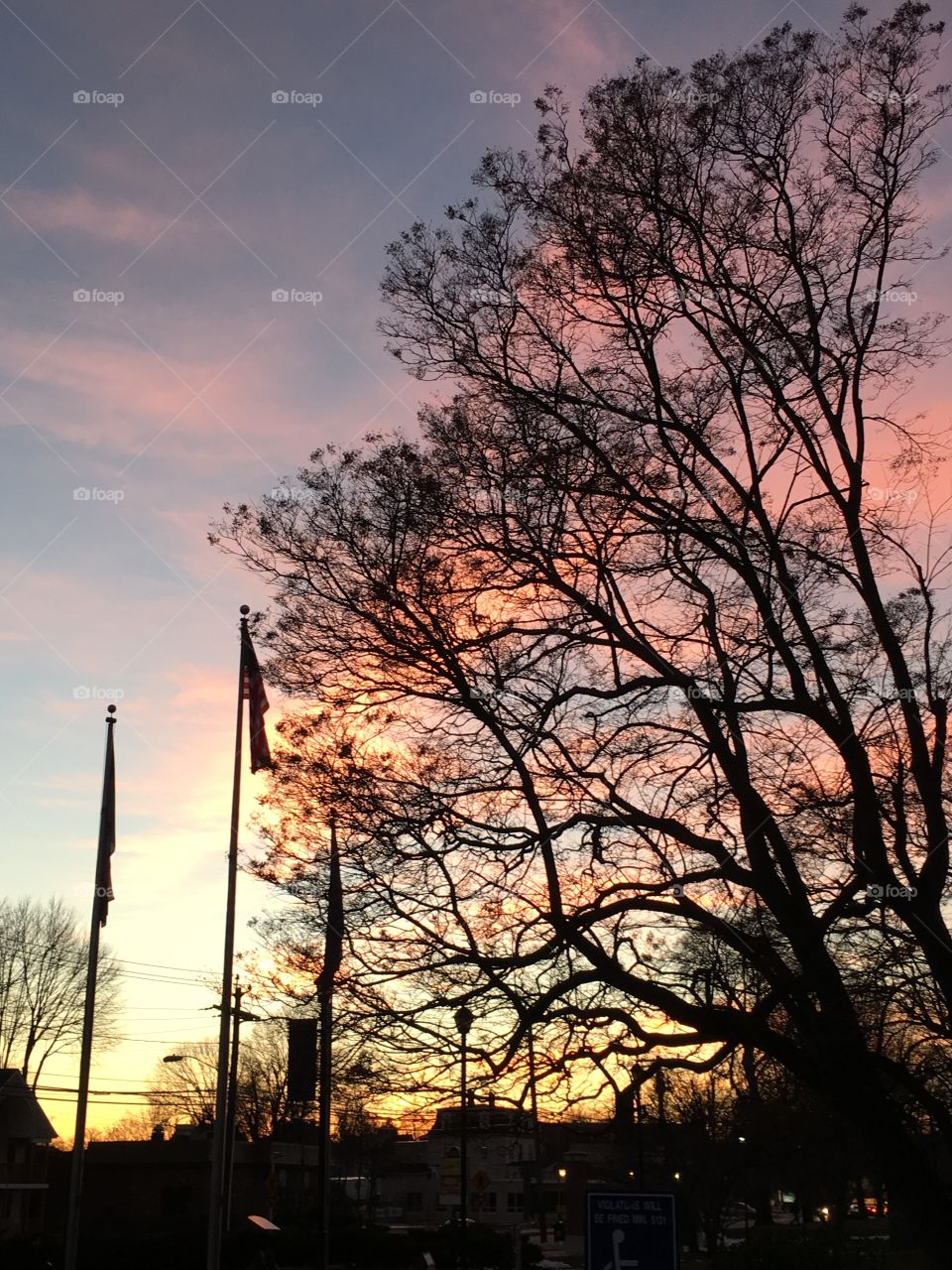 Flags and sunset