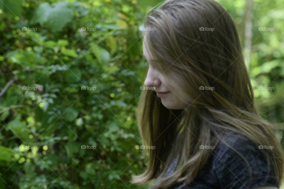 Side view of woman with blonde hair