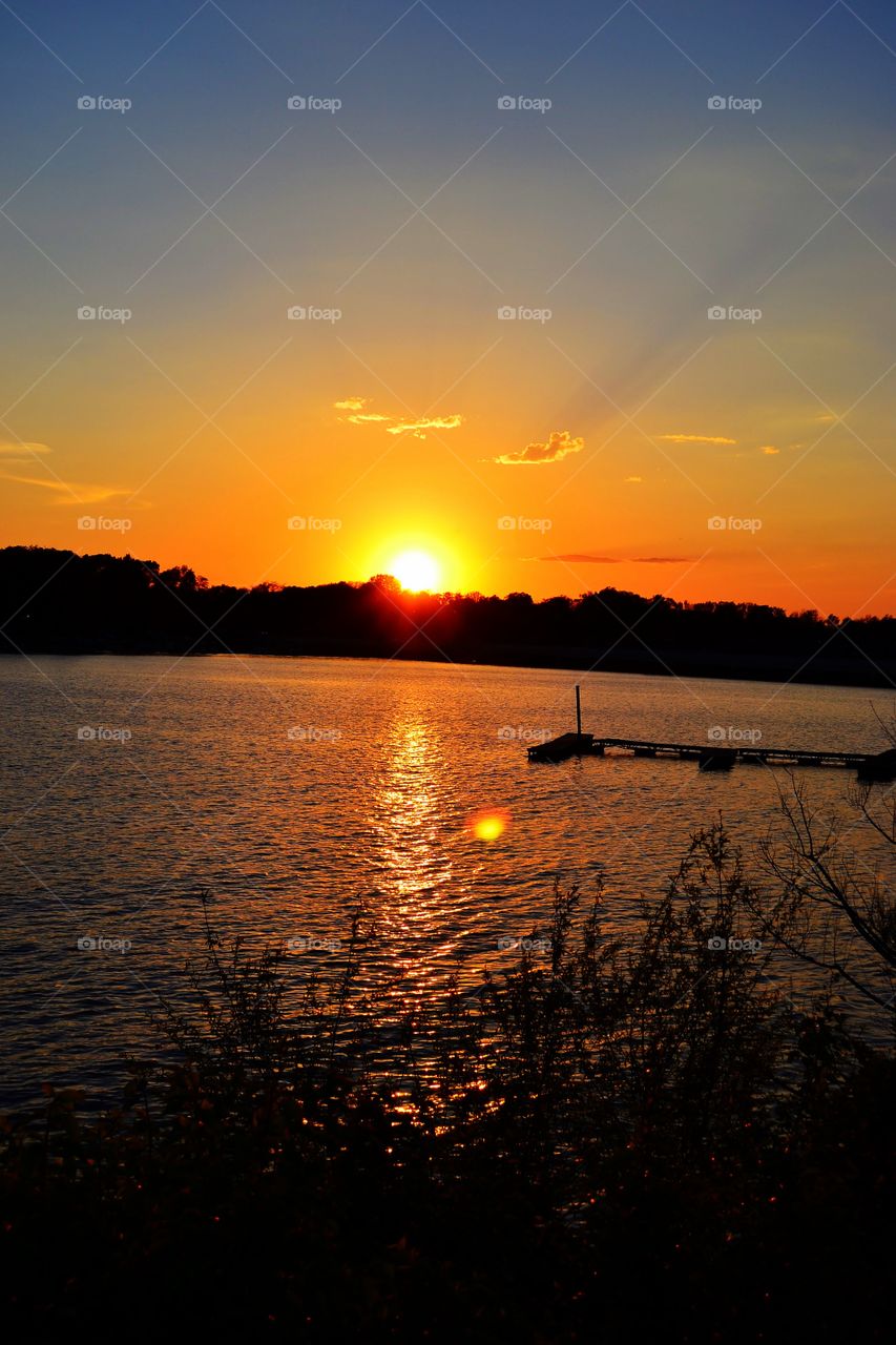 Sunset reflection off the lake in Indiana 