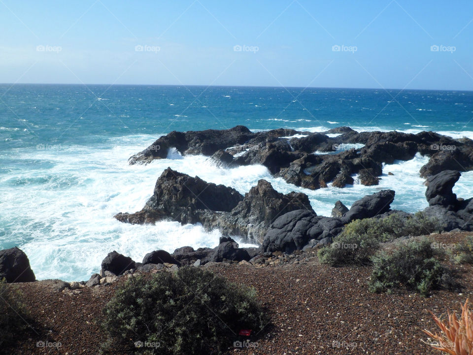 water sea rocks waves by lizzydancer84