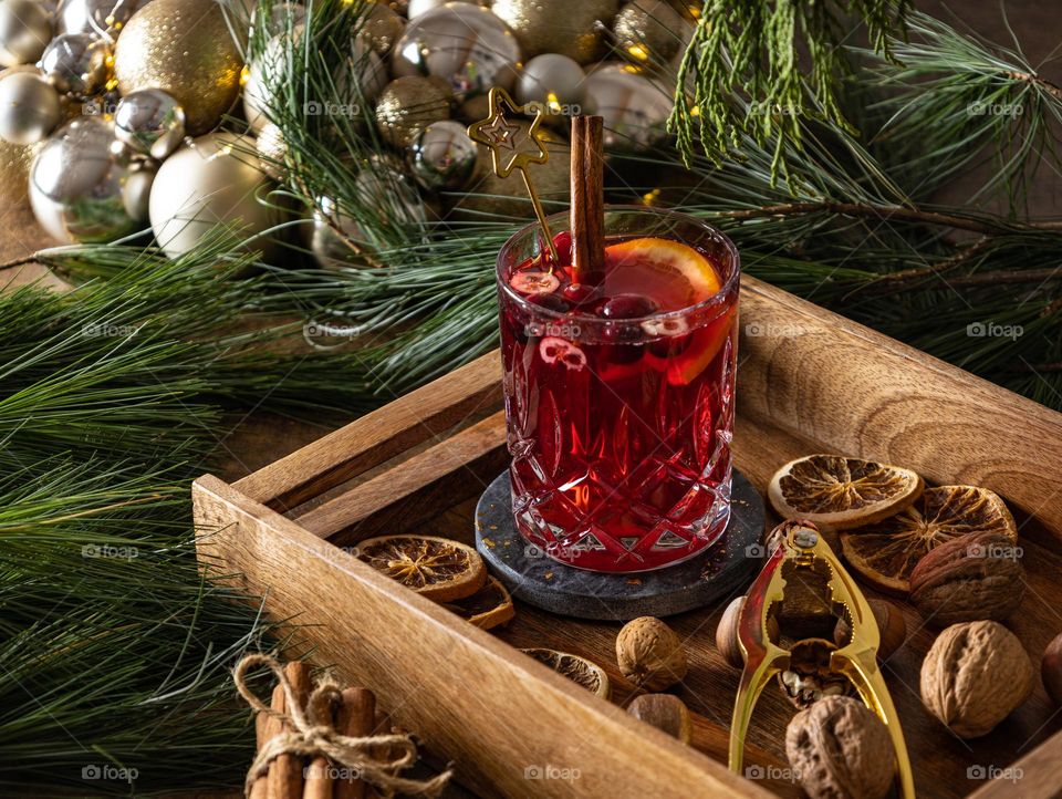 A glass of red mulled wine