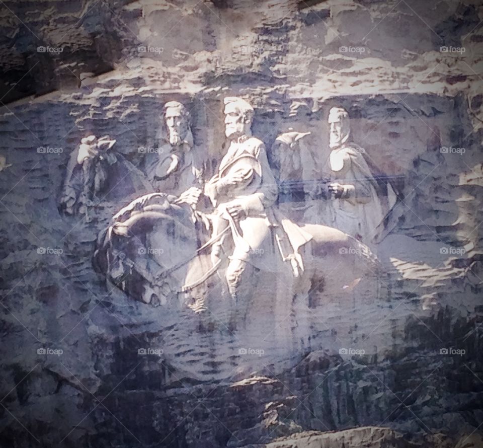 Confederate President Jefferson Davis and Generals Robert E. Lee and "Stonewall" Jackson on the side of Stone Mountain in Georgia