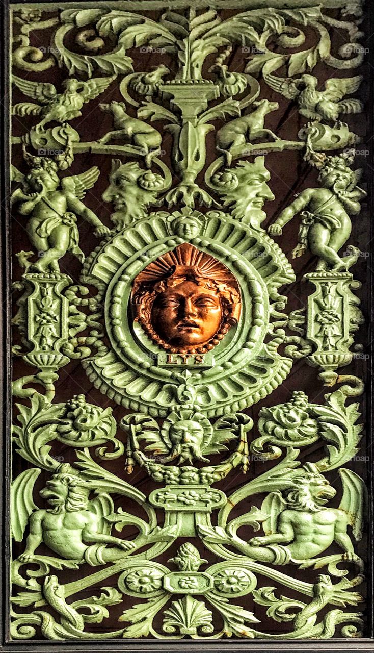 Door detail of Ghent Opera, deifying the city's  famous river  Lys (Leie) - Ghent, Belgium