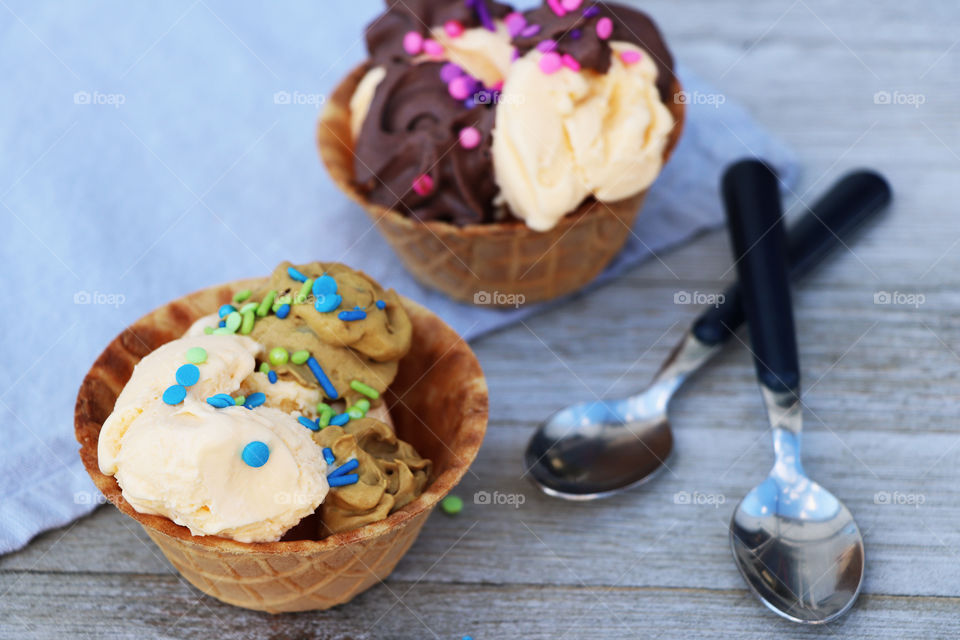 Ice cream in a waffle bowl