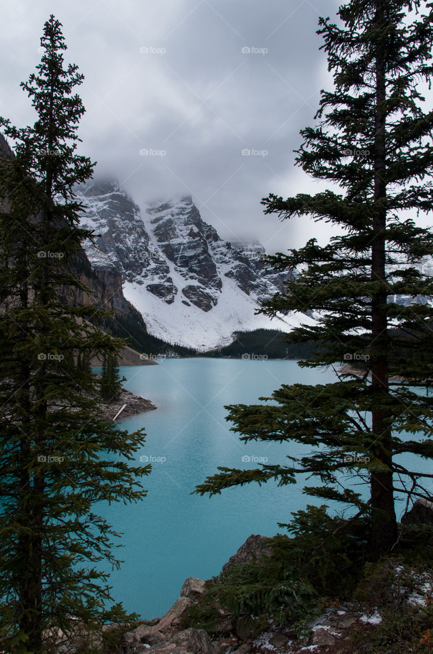 First snow of the fall season at Lake Louise, Canada