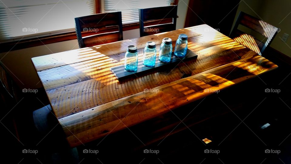 Ball Mason jars on a farm table