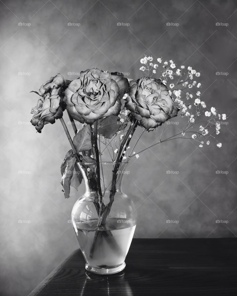 nature flowers vase black and white by kittysnake