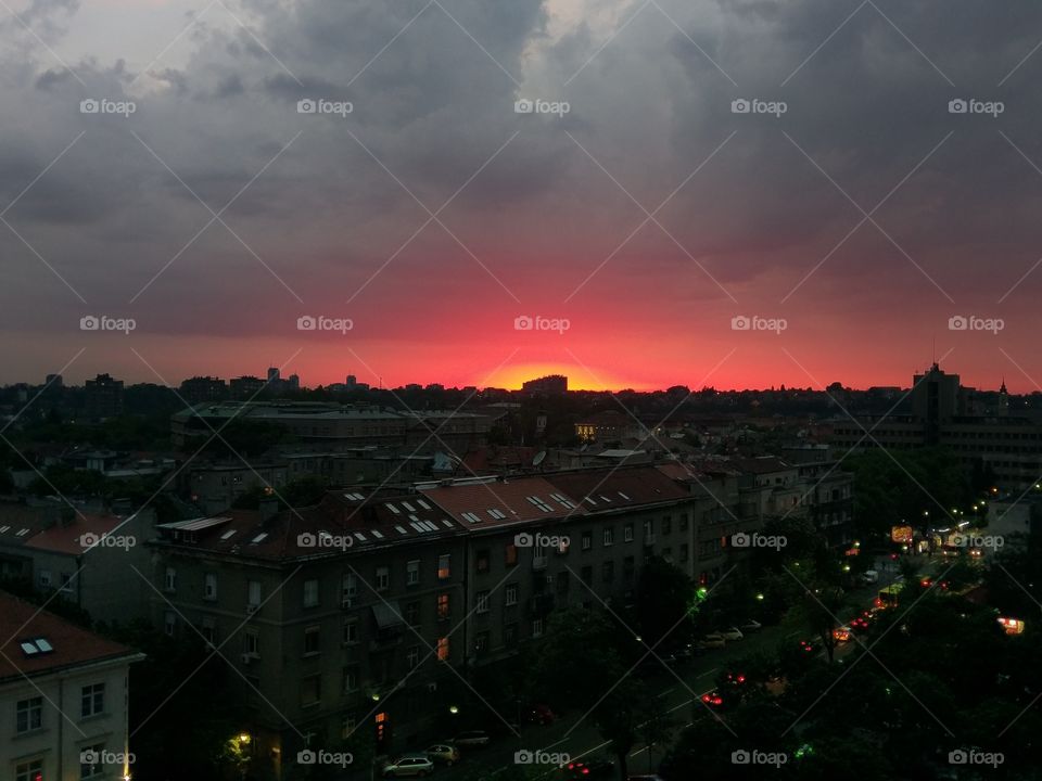 Beautiful sunset over Belgrade