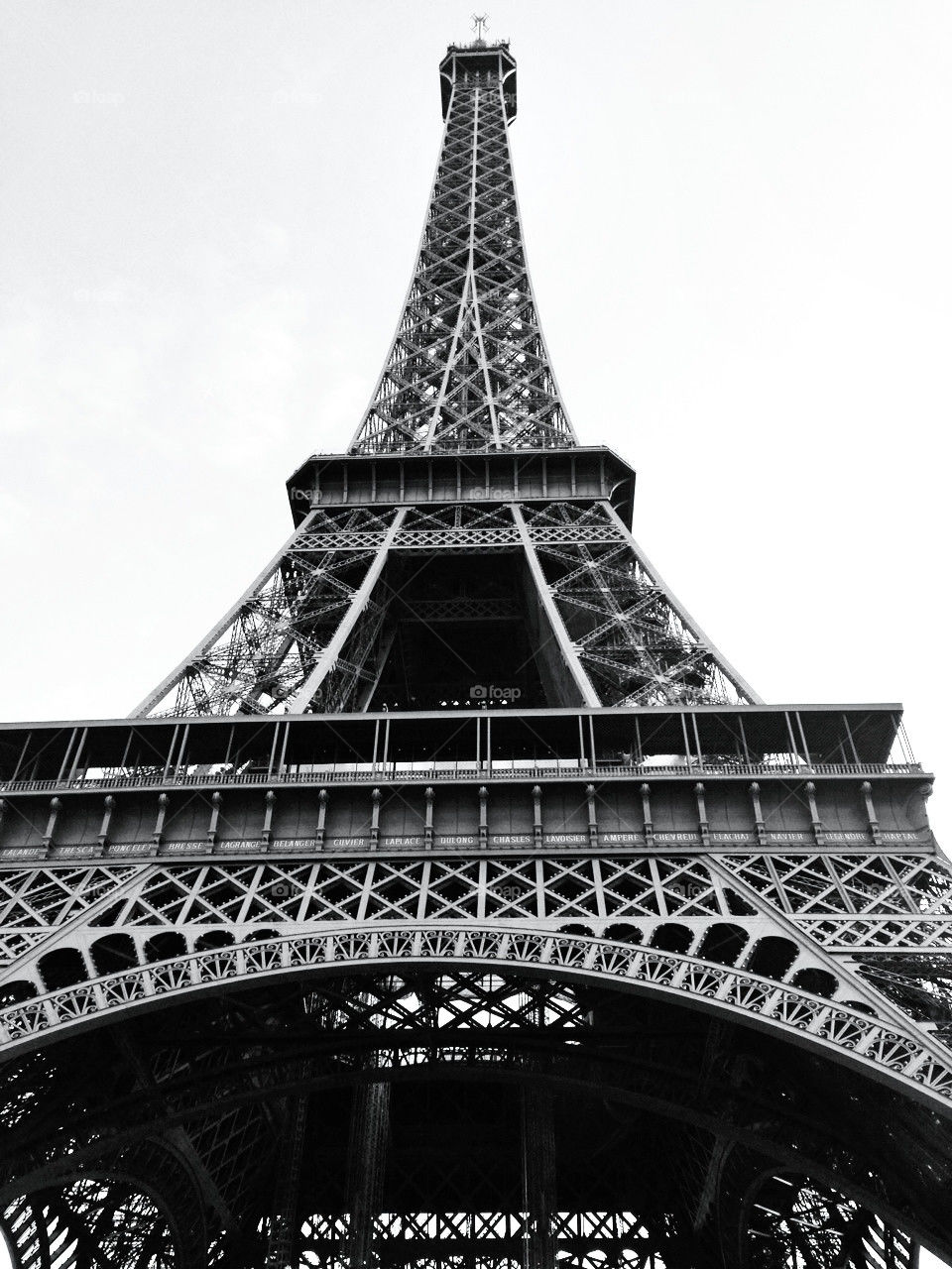 The Eiffel Tower in Paris, black and white.