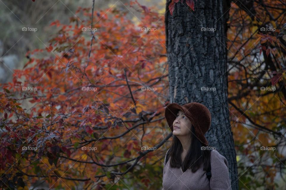 Woman enjoying fall colors 