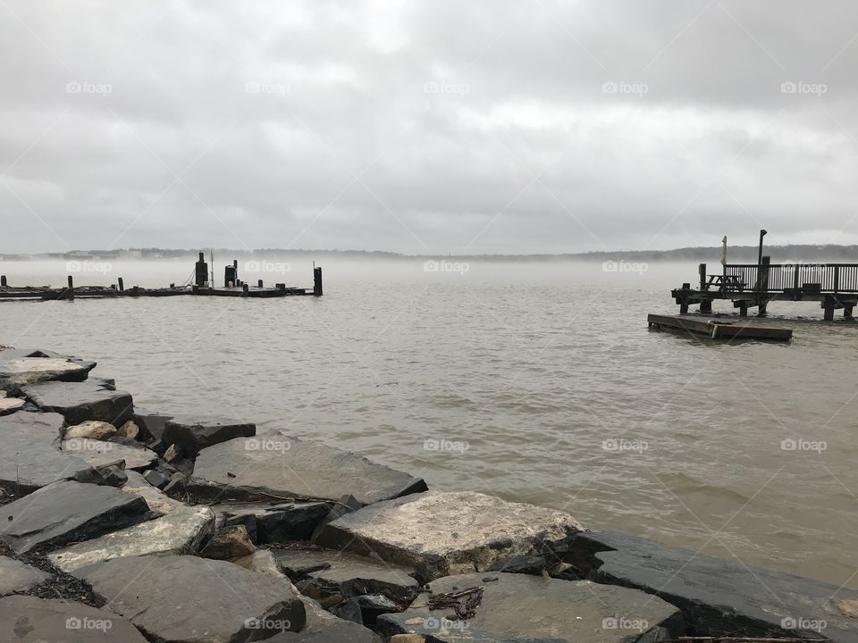 River front cloudy foggy