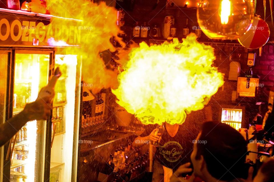 flame throwing in a bar