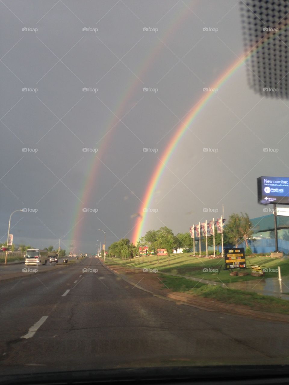 Caught this awesome double rainbow after a hail storm