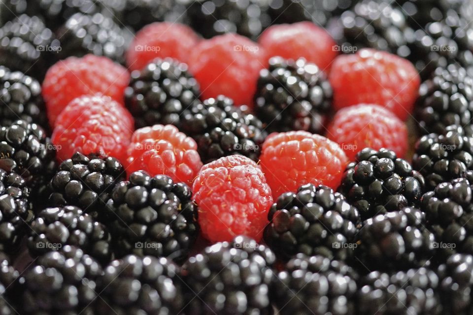 Full frame of blackberries and raspberries