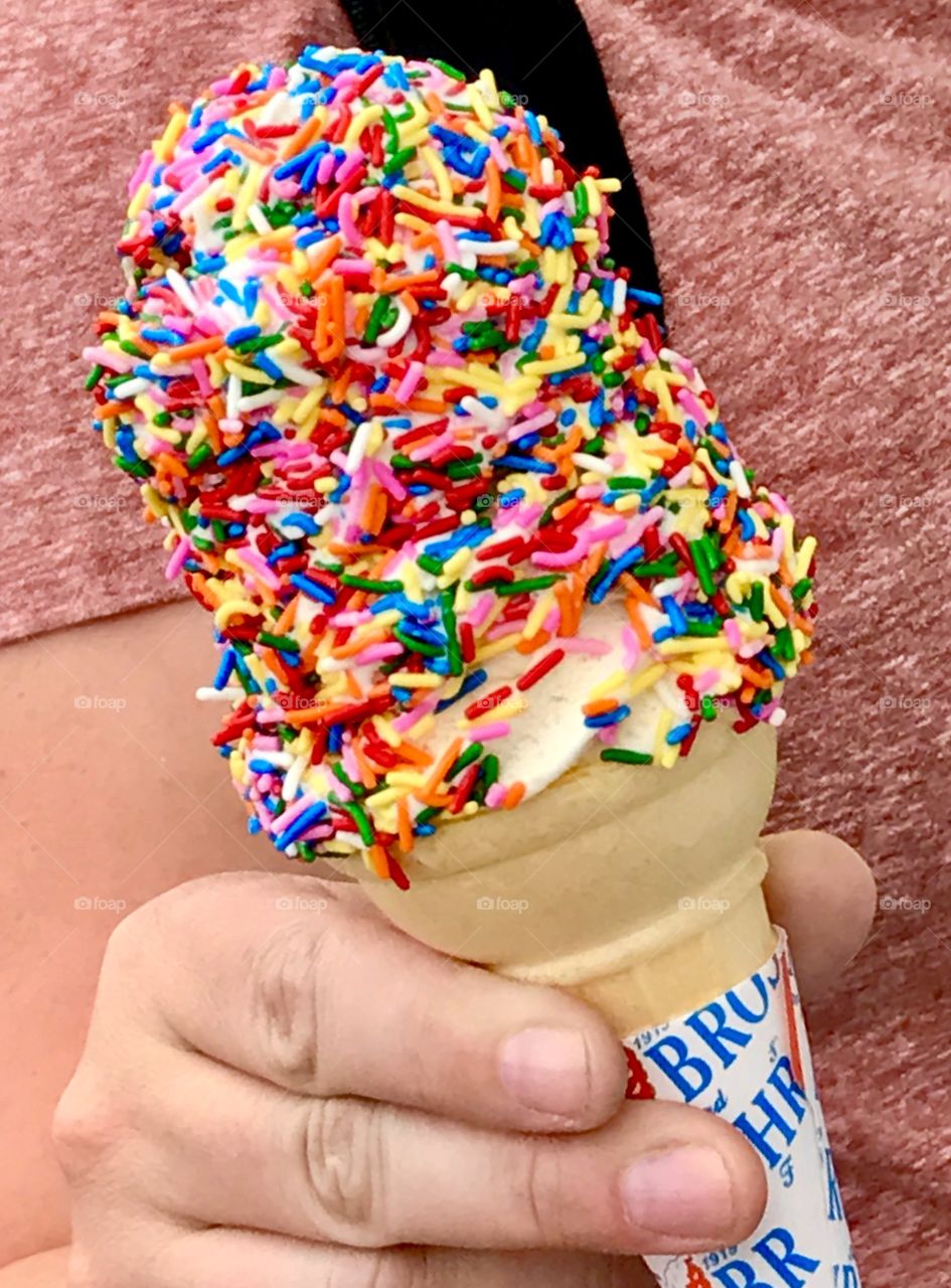 Rainbow sprinkles on soft serve frozen custard 