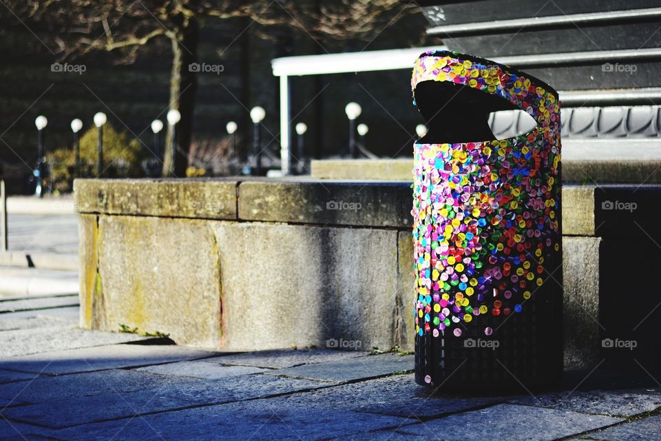 Colourful trash bin