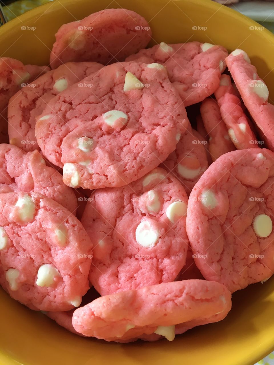 Strawberry Cookies with Vanilla Chips