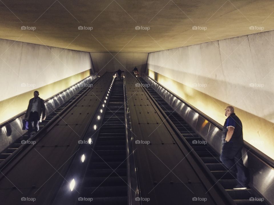 Escalator in downtown Washington, D.C. Subway station 