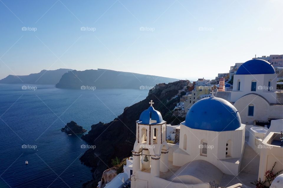 Blue domes in Oia, Santorini, Greece 