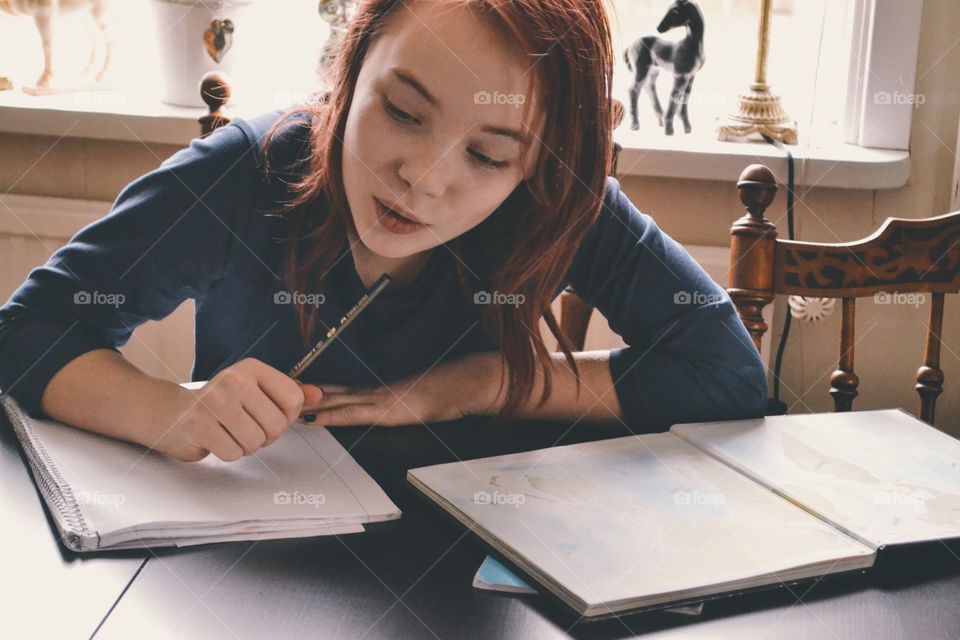 Girl doing homework