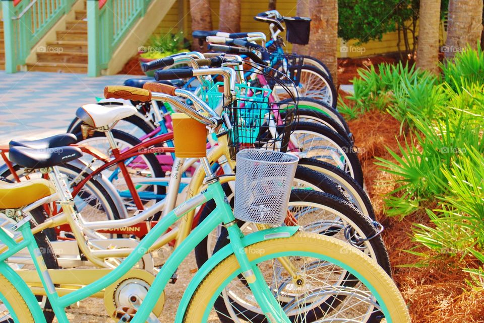 Colorful bicycles. Colorful bicycles in a rack