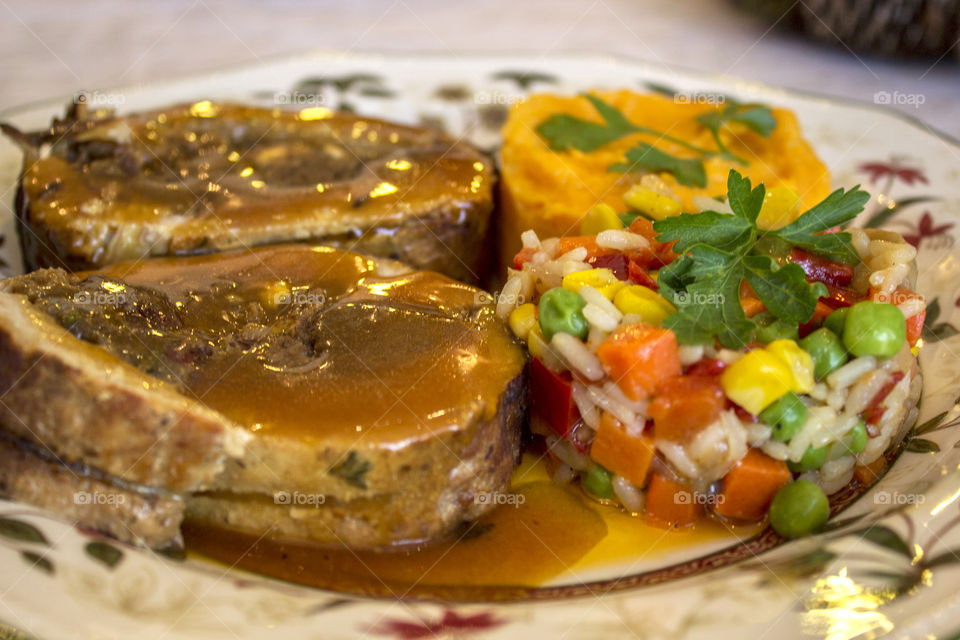 Close-up of savoury beef dish