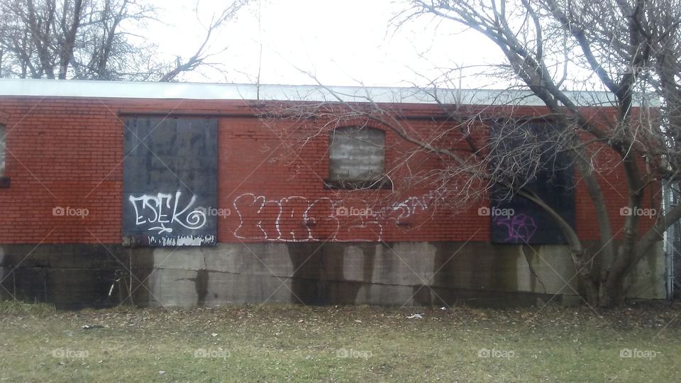 Old building in winter...grafitti