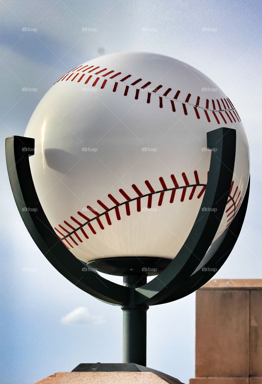 Play catch?. Big baseball light at globe life park in Arlington Texas 