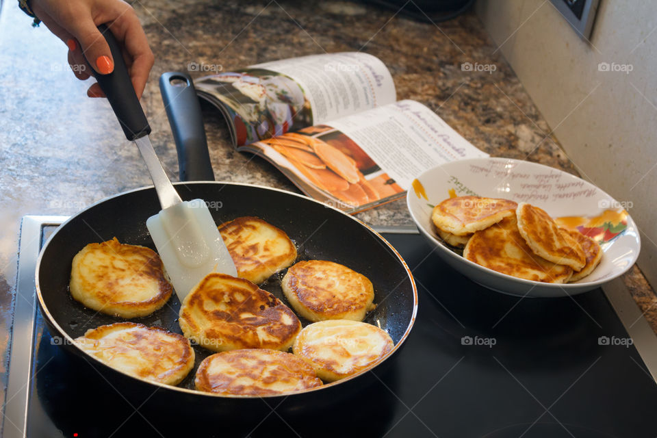 Pancakes in a frying pan