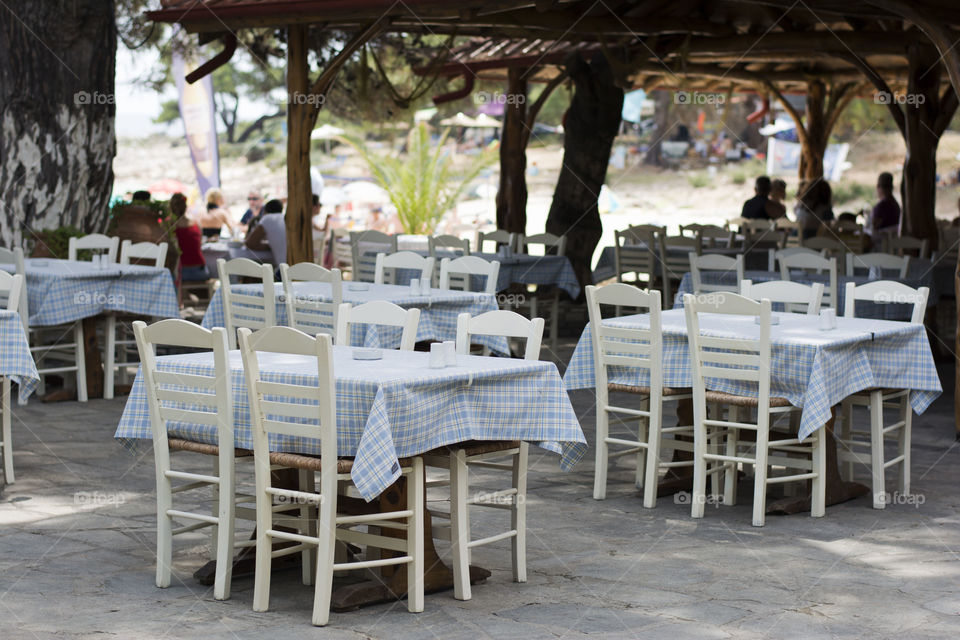 greek restaurant on beach. greek fish restaurant on beach in southern part of island Thassos