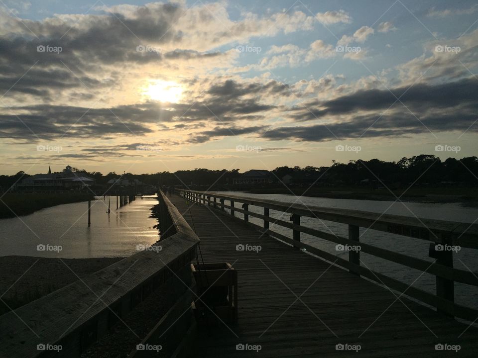 Boardwalk at sunset. 