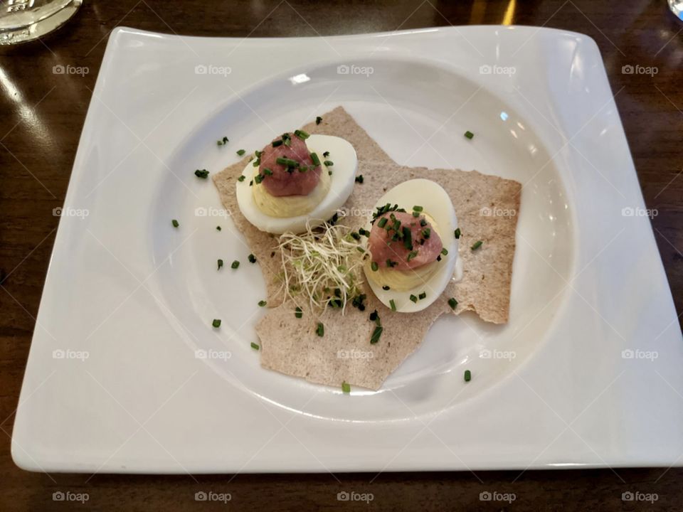 Deviled eggs with lump eggs on top!