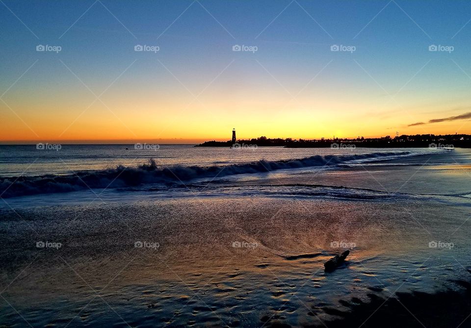 Colorful sunset at Walton lighthouse in Santa Cruz