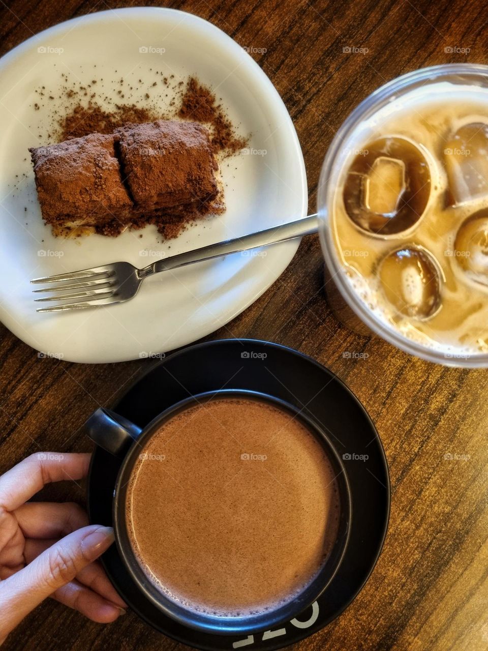 coffee, hot coco and chocolate baklava