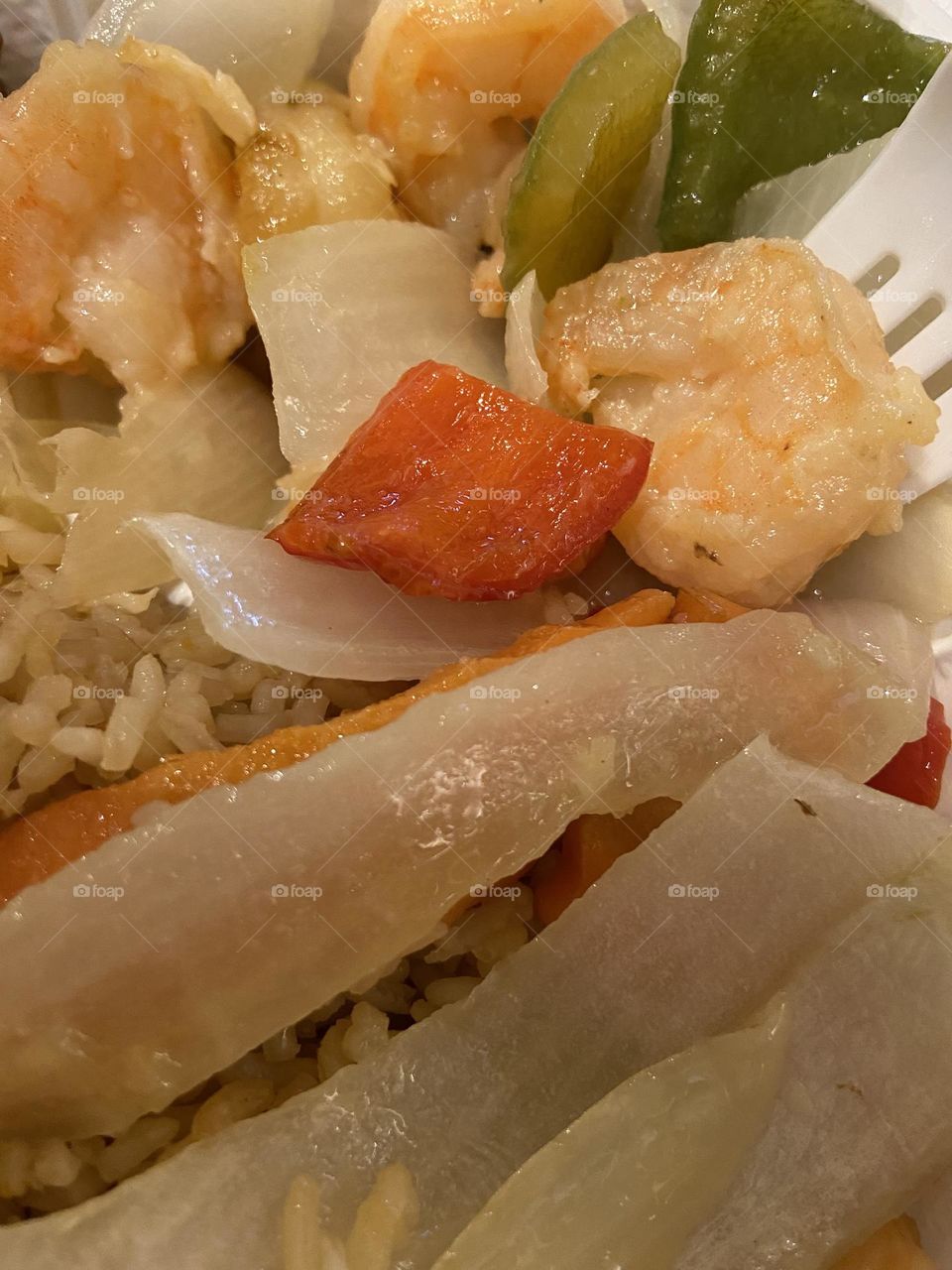 Shrimp and vegetables, a colorful and nutritious meal, grabbed on the go from Chopsticks Express at the local mall. I know it’s preferable to cook at home, but I try to get something with nutritional value when that is not possible.