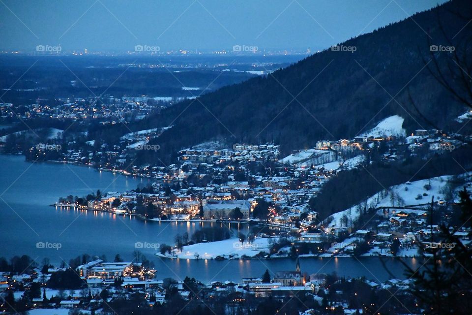 View of the town from above at twilight