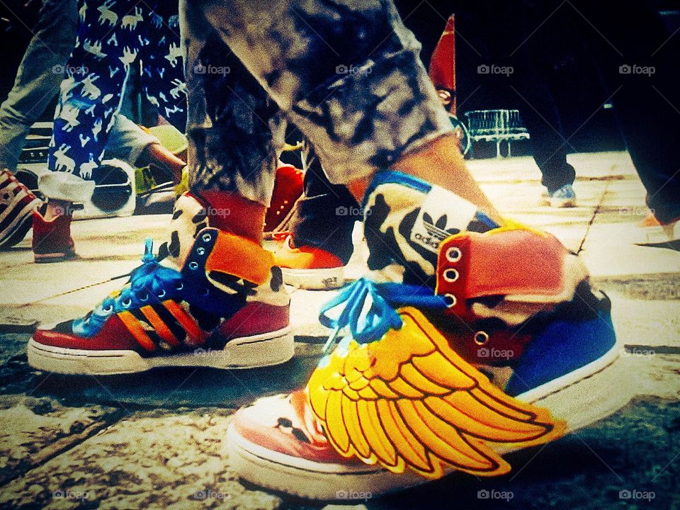 A pair of colorful sneakers.